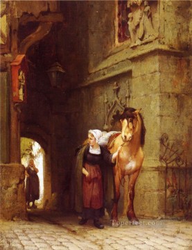 Mener le cheval de l’Egyptien stable égyptien Frederick Arthur Bridgman Peinture à l'huile